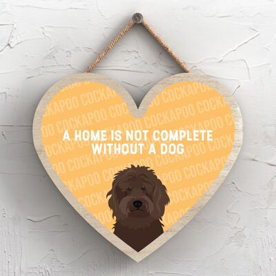 P5681 - Brown Cockapoo Home non è completo senza Katie Pearson Artworks Heart Hanging Plaque