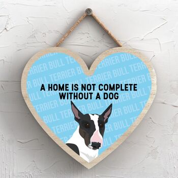 P5683 - Bull Terrier Home n'est pas complet sans Katie Pearson Artworks Heart Hanging Plaque 1