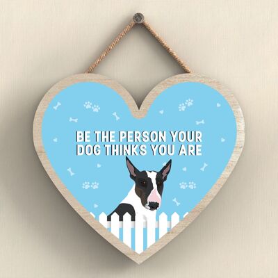 P5684 - Bull Terrier Sea la persona que su perro cree que usted es Sin Katie Pearson Obras de arte Placa para colgar en forma de corazón