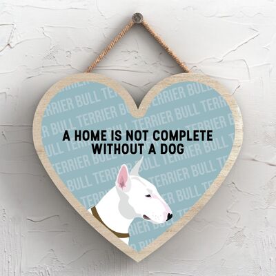 P5685 - Bull Terrier Home no está completo sin Katie Pearson Artworks Placa para colgar en forma de corazón