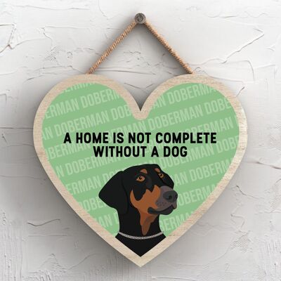 P5705 - Doberman Home non è completa senza Katie Pearson Artworks Heart Hanging Plaque