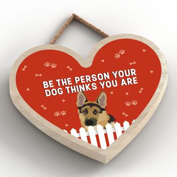 P5714 - Berger allemand Soyez la personne que votre chien pense que vous êtes sans Katie Pearson Artworks Plaque à suspendre en forme de cœur 2