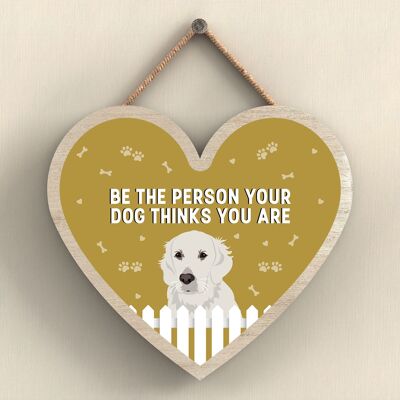 P5716 - Golden Retriever Sé la persona que tu perro cree que eres sin Katie Pearson Artworks Placa colgante de corazón