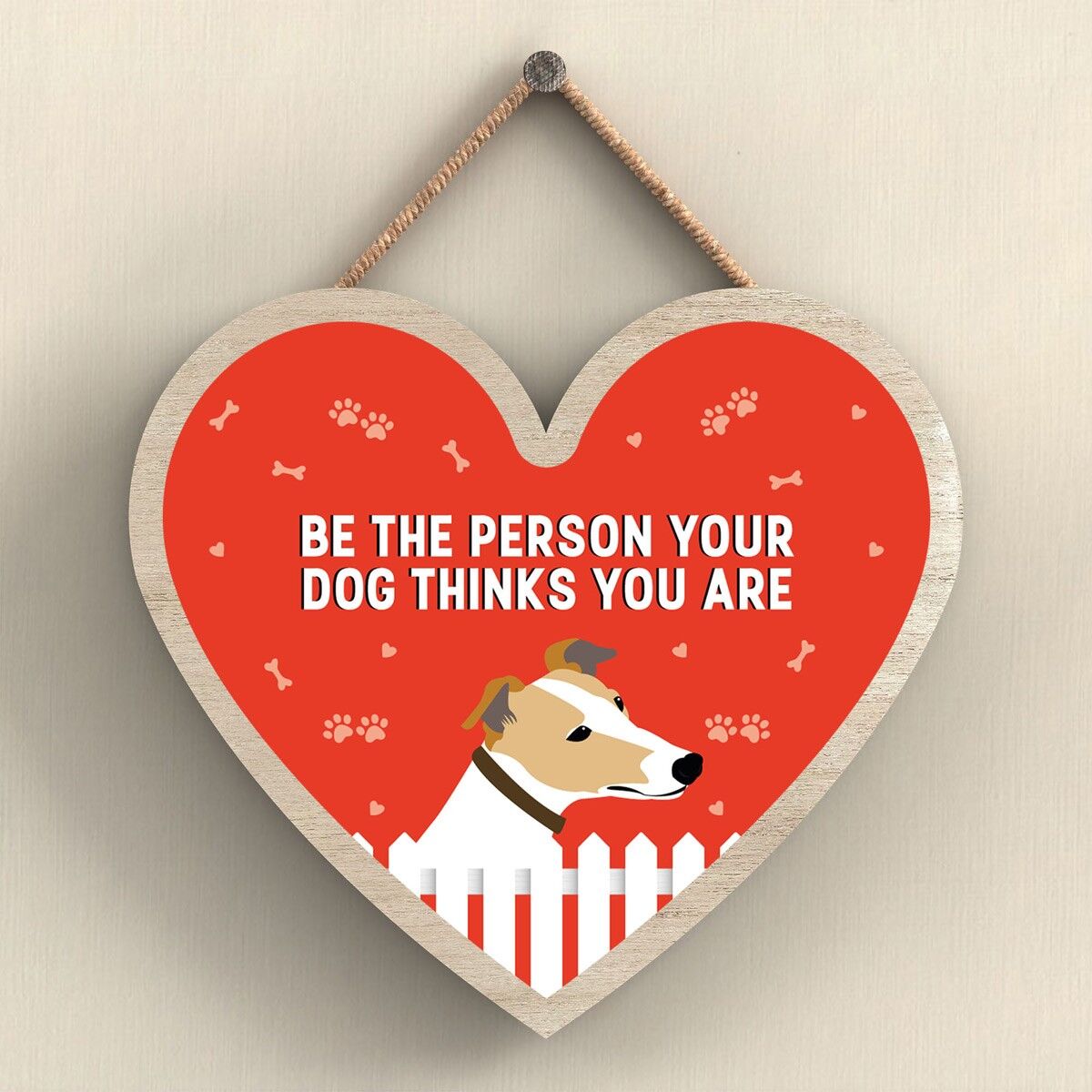 P5720 - Greyhound Sii la persona che il tuo cane pensa che tu sia Senza Katie Pearson Artworks Placca da appendere al cuore