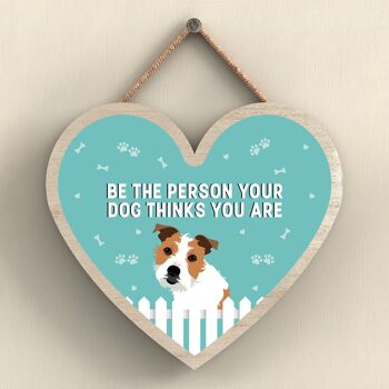 P5728 - Jack Russell Soyez la personne que votre chien pense que vous êtes sans Katie Pearson Artworks Plaque à suspendre en forme de cœur 1