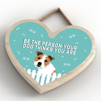 P5728 - Jack Russell Soyez la personne que votre chien pense que vous êtes sans Katie Pearson Artworks Plaque à suspendre en forme de cœur 4