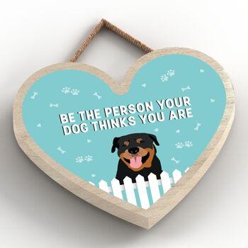 P5740 – Rottweiler Soyez la personne que votre chien pense que vous êtes sans Katie Pearson Artworks Plaque à suspendre en forme de cœur 2