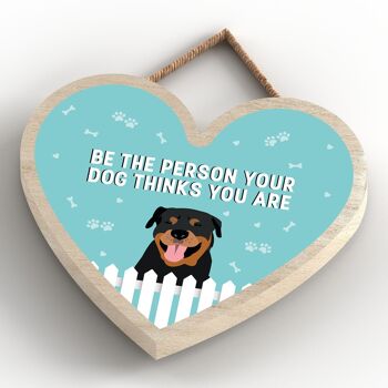 P5740 – Rottweiler Soyez la personne que votre chien pense que vous êtes sans Katie Pearson Artworks Plaque à suspendre en forme de cœur 4