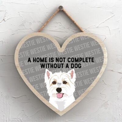 P5757 - Westie Home no está completo sin Katie Pearson Artworks Placa para colgar en forma de corazón