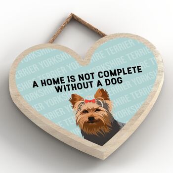 P5765 - Yorkshire Terrier Home n'est pas complet sans Katie Pearson Artworks Heart Hanging Plaque 2