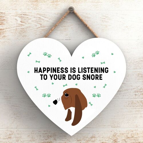 P5767 - Bassett Hound Happiness Dog Snoring Without Katie Pearson Artworks Heart Hanging Plaque