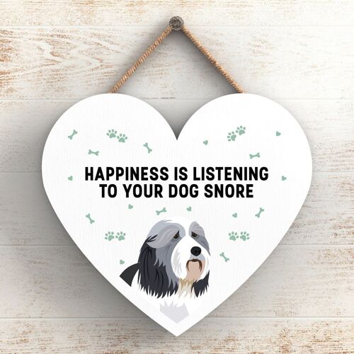 P5769 - Bearded Collie Happiness Dog Snoring Without Katie Pearson Artworks Heart Hanging Plaque