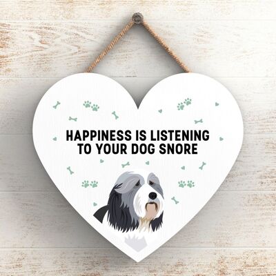 P5769 - Bearded Collie Happiness Dog Russare senza Katie Pearson Artworks Placca da appendere al cuore