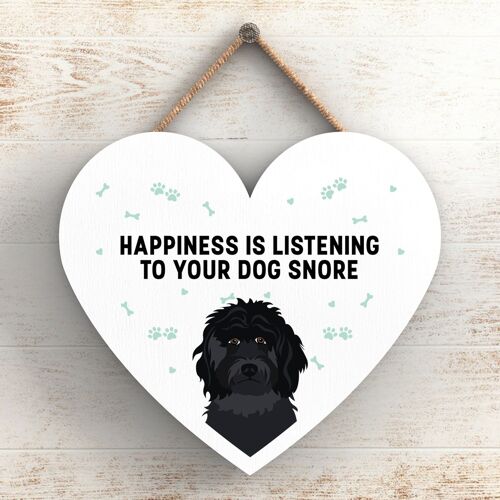 P5773 - Black Cockapoo Happiness Dog Snoring Without Katie Pearson Artworks Heart Hanging Plaque