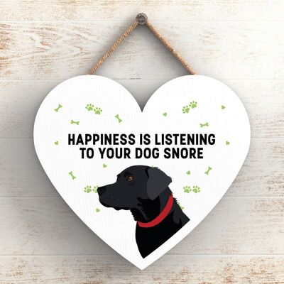 P5774 - Black Labrador Happiness Dog Snoring Without Katie Pearson Artworks Heart Hanging Plaque