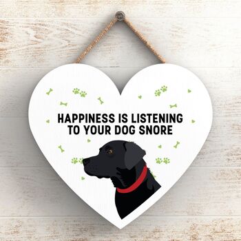 P5774 - Chien du bonheur du Labrador noir ronflant sans Katie Pearson Artworks Plaque à suspendre en forme de cœur 1