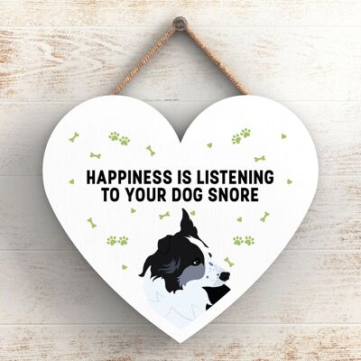 P5775 - Border Collie Happiness Dog Snoring Without Katie Pearson Artworks Heart Hanging Plaque