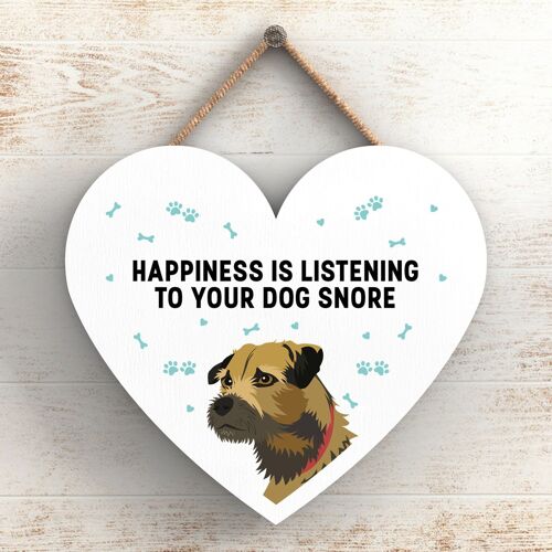 P5776 - Border Terrier Happiness Dog Snoring Without Katie Pearson Artworks Heart Hanging Plaque