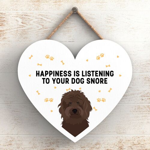 P5778 - Brown Cockapoo Happiness Dog Snoring Without Katie Pearson Artworks Heart Hanging Plaque