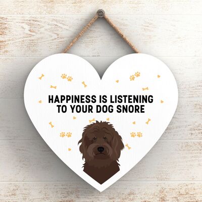P5778 - Brown Cockapoo Happiness Dog Russare senza Katie Pearson Artworks Placca da appendere al cuore