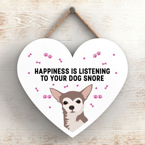P5782 - Chihuahua Happiness Dog Snoring Without Katie Pearson Artworks Heart Hanging Plaque