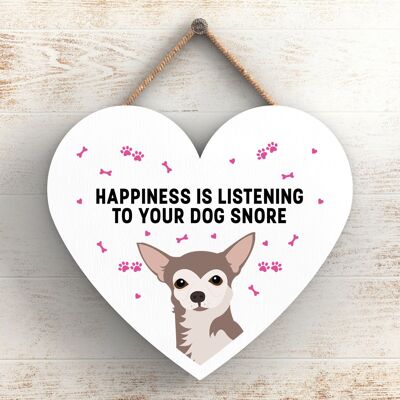 P5782 - Chihuahua Happiness Cane che russa senza Katie Pearson Artworks Placca da appendere al cuore