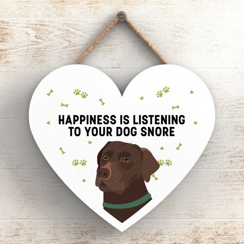 P5783 - Chocolate Labrador Happiness Dog Snoring Without Katie Pearson Artworks Heart Hanging Plaque