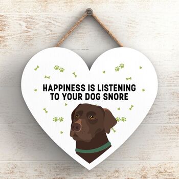 P5783 - Chocolat Labrador Bonheur Chien Ronflement Sans Katie Pearson Artworks Plaque à Suspendre Coeur 1