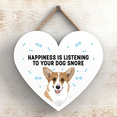 P5786 - Corgi Happiness Dog Snoring Without Katie Pearson Artworks Heart Hanging Plaque