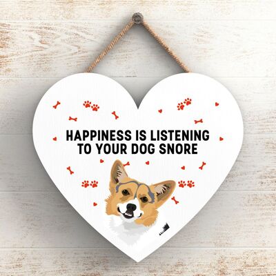 P5787 - Corgi Happiness Dog Snoring Without Katie Pearson Artworks Heart Hanging Plaque