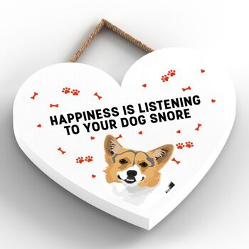 P5787 - Corgi Happiness Dog Snoring Without Katie Pearson Artworks Plaque à suspendre en forme de cœur 2