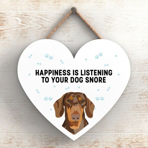 P5788 - Dachshund Happiness Dog Snoring Without Katie Pearson Artworks Heart Hanging Plaque