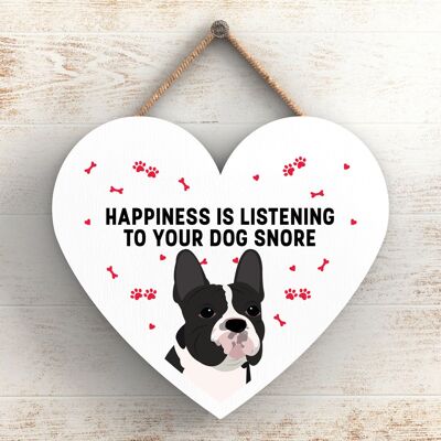 P5793 - French Bulldog Happiness Dog Snoring Without Katie Pearson Artworks Heart Hanging Plaque
