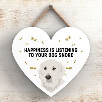 P5795 - Golden Retriever Happiness Dog Ronflement Sans Katie Pearson Artworks Plaque à suspendre en forme de cœur 1