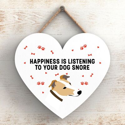 P5797 - Greyhound Happiness Cane che russa senza Katie Pearson Artworks Placca da appendere al cuore