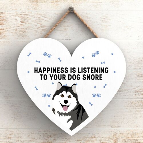 P5798 - Husky Happiness Dog Snoring Without Katie Pearson Artworks Heart Hanging Plaque