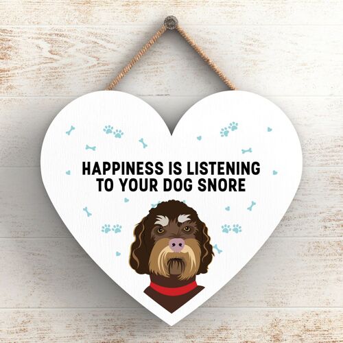 P5802 - Labradoodle Happiness Dog Snoring Without Katie Pearson Artworks Heart Hanging Plaque