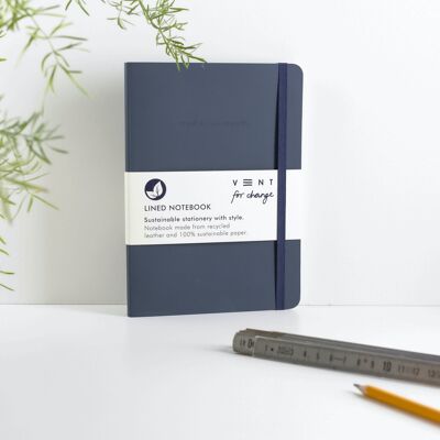 Cuaderno A5 Papel rayado de cuero reciclado - Azul marino