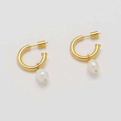 Baroque Pearl Drop Hoop Earrings