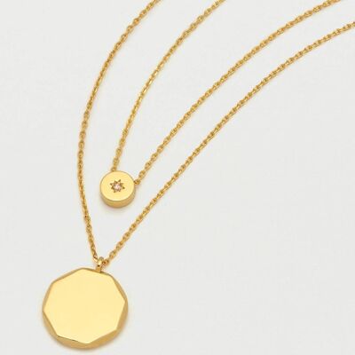 Double Chain CZ Slider and Disc Necklace