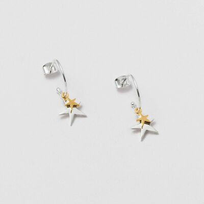 Double Star Drop Hoop Earrings