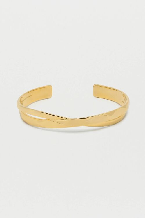Faceted Texture Crossover Open Cuff Bangle