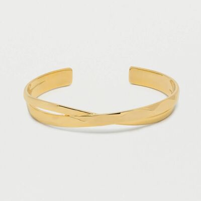 Faceted Texture Crossover Open Cuff Bangle