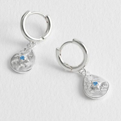 Hammered Blue CZ Pear Drop Earrings