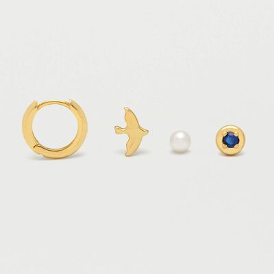 Conjunto de aretes de botón de perlas y circonitas naturales mixtas