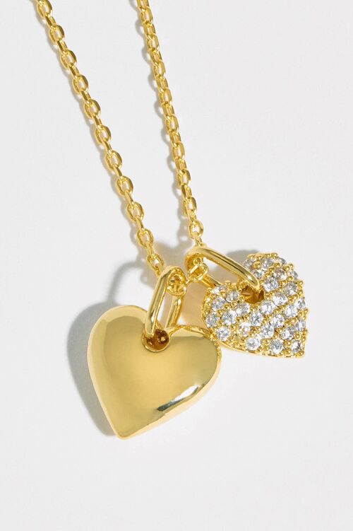 Pave Double Heart Charm Necklace