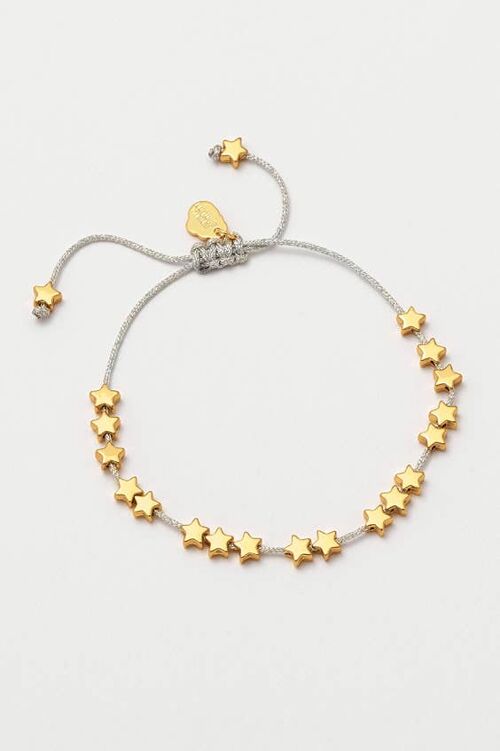 Stars So Bright Bracelet With Silver Metallic Cord - Gold Pl