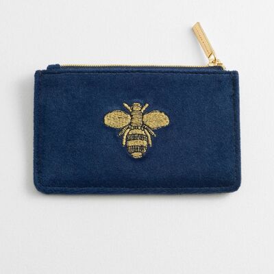 Embroidered Bee Card Purse Navy
