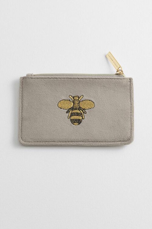 Embroidered Bee Card Purse Taupe