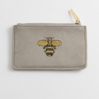 Embroidered Bee Card Purse Taupe